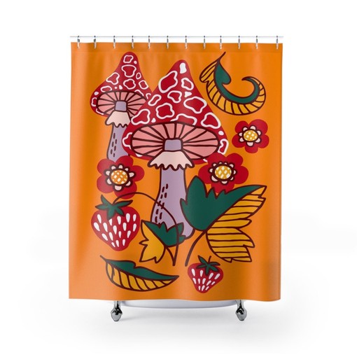 Retro Fall Shower Curtain - Groovy 60's 70's Hippie Bathroom Accessory with Vintage Charm