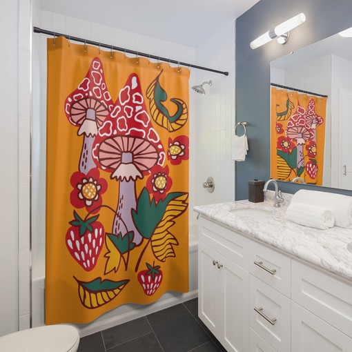Retro Fall Shower Curtain - Groovy 60's 70's Hippie Bathroom Accessory with Vintage Charm - Image 2