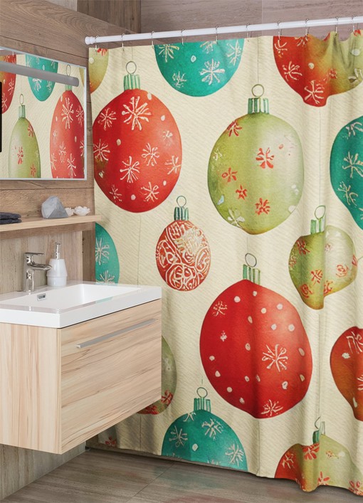 Retro Feeling Christmas Shower Curtain - Elegant Tub Curtain for Festive Bath