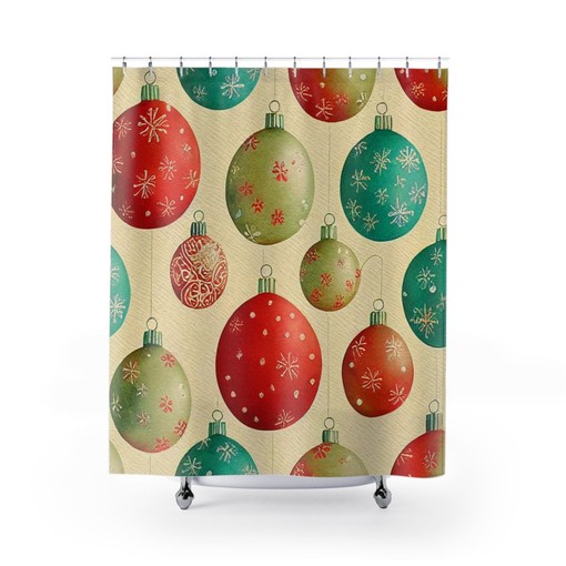 Retro Feeling Christmas Shower Curtain - Elegant Tub Curtain for Festive Bath - Image 2