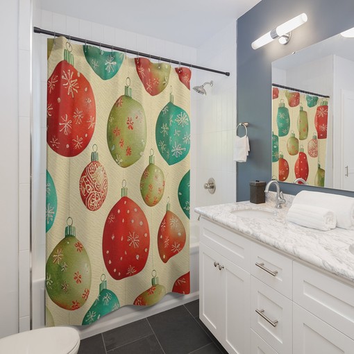 Retro Feeling Christmas Shower Curtain - Elegant Tub Curtain for Festive Bath - Image 3