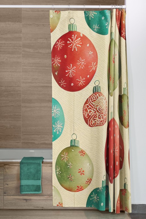 Retro Feeling Christmas Shower Curtain - Elegant Tub Curtain for Festive Bath - Image 4