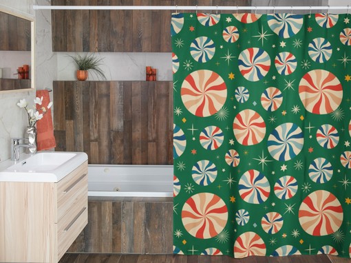 Retro Festive Tub Curtain, Holiday Bathroom Decor, Vintage Shower Curtains - Image 4