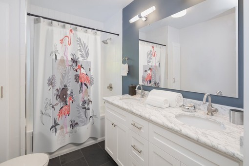 Retro Flamingo Tropical Shower Curtain with Mid Century Modern Design - Image 2