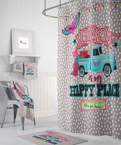 Retro Fleamarket Shower Curtain | Old Truck Design Bath Decor | Vintage Bath Mat & Towels