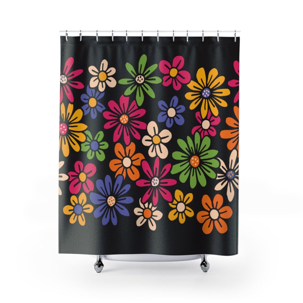 Retro Floral Mid Century Modern Shower Curtain, Vintage Bathroom Decor