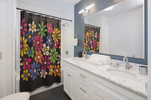 Retro Floral Mid Century Modern Shower Curtain, Vintage Bathroom Decor - Image 2