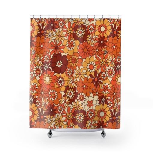 Retro Flower Power Shower Curtain: 70s Hippie Bathroom Decor Idea - Image 2