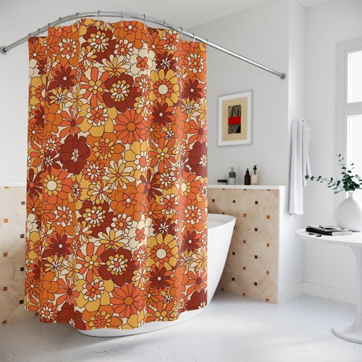 Retro Flower Power Shower Curtain: 70s Hippie Bathroom Decor Idea - Image 3
