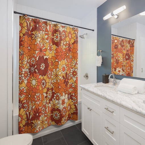 Retro Flower Power Shower Curtain: 70s Hippie Bathroom Decor Idea - Image 4