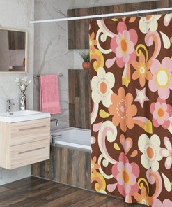 Retro Flower Power Shower Curtain, 70's Hippie Inspired Bathroom Decor