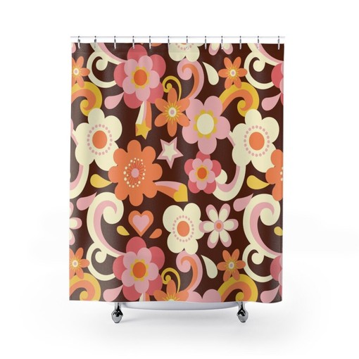 Retro Flower Power Shower Curtain, 70's Hippie Inspired Bathroom Decor - Image 2