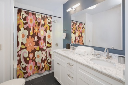 Retro Flower Power Shower Curtain, 70's Hippie Inspired Bathroom Decor - Image 3