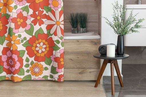 Retro Flower Shower Curtain, Hippie Inspired Bathroom Decor with Vintage Charm - Image 4