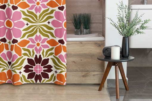Retro Flower Shower Curtain, Vintage Hippie Bathroom Decor - Image 4