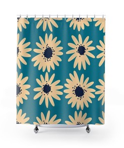 Retro Flowers Mod Boho Shower Curtain for Funky and Groovy Bathroom Decor