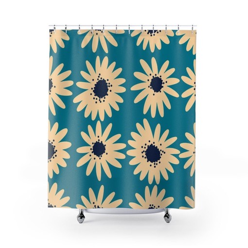 Retro Flowers Mod Boho Shower Curtain for Funky and Groovy Bathroom Decor