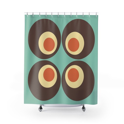 Retro Geometric Hippie Shower Curtain, Groovy 70s Tub Accessory