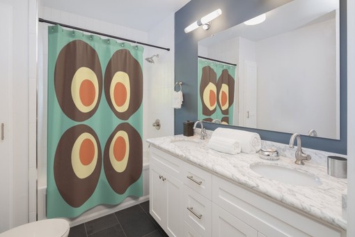 Retro Geometric Hippie Shower Curtain, Groovy 70s Tub Accessory - Image 2