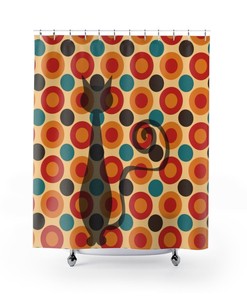 Retro Geometric Mid Century Modern Shower Curtain with Atomic Cat Sexton Design