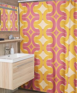 Retro Geometric Shower Curtain, Groovy 60's 70's Hippie Bathroom Accessory for Classic Vintage Bathroom Decor