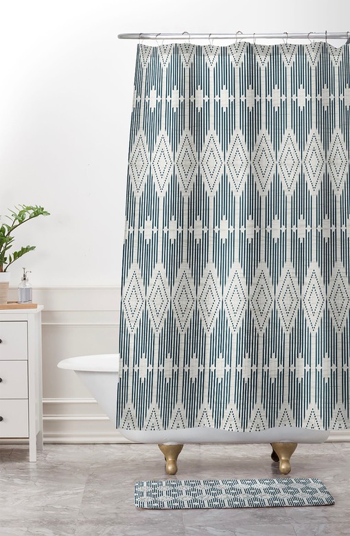 Retro Geometric Shower Curtain | Modern West End Design | Restroom Shower Curtains Decorative