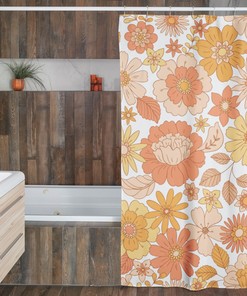 Retro Groovy 60's 70's Flowers Shower Curtain - Hippie Bathroom Accessory with Bohemian Touch