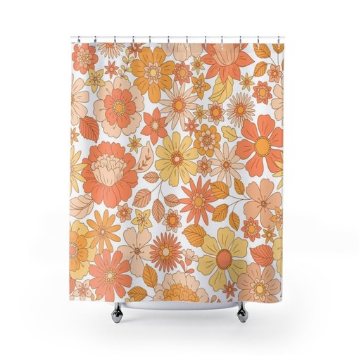 Retro Groovy 60's 70's Flowers Shower Curtain - Hippie Bathroom Accessory with Bohemian Touch - Image 2