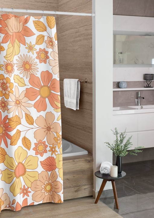 Retro Groovy 60's 70's Flowers Shower Curtain - Hippie Bathroom Accessory with Bohemian Touch - Image 3