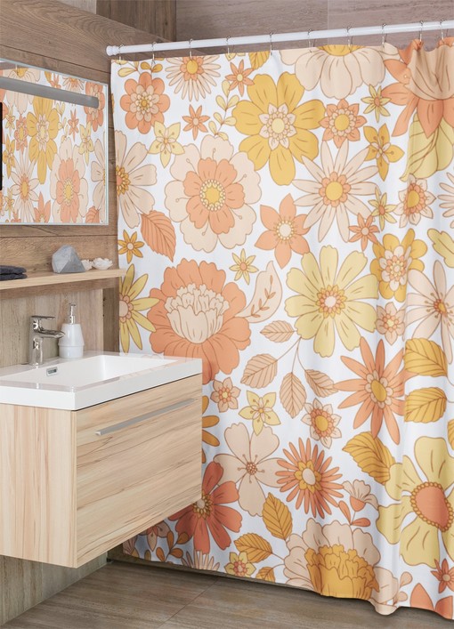 Retro Groovy 60's 70's Flowers Shower Curtain - Hippie Bathroom Accessory with Bohemian Touch - Image 4
