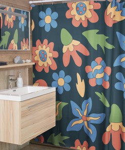 Retro Groovy 60's 70's Flowers Shower Curtain with Bohemian Touch for Hippie Bathroom Accessory