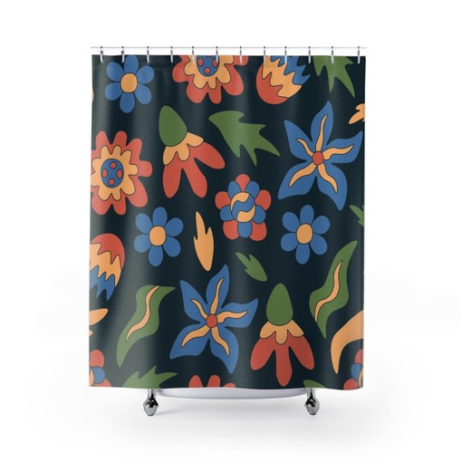 Retro Groovy 60's 70's Flowers Shower Curtain with Bohemian Touch for Hippie Bathroom Accessory - Image 2
