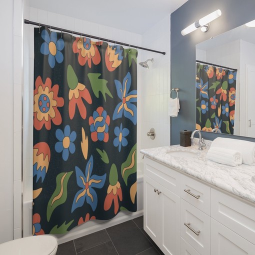 Retro Groovy 60's 70's Flowers Shower Curtain with Bohemian Touch for Hippie Bathroom Accessory - Image 3
