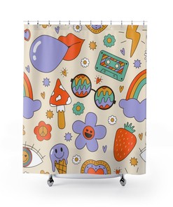 Retro Groovy Eclectic 70s Design & Print Shower Curtain: Cool Hipster Bathroom Decor Idea