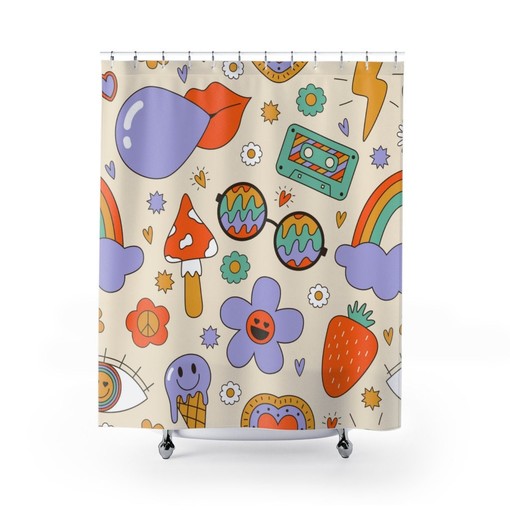 Retro Groovy Eclectic 70s Design & Print Shower Curtain: Cool Hipster Bathroom Decor Idea