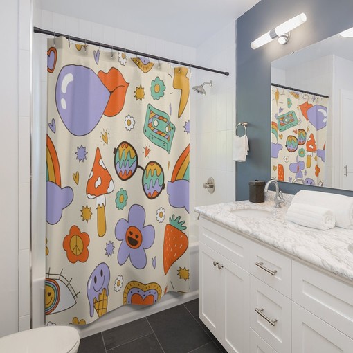 Retro Groovy Eclectic 70s Design & Print Shower Curtain: Cool Hipster Bathroom Decor Idea - Image 2