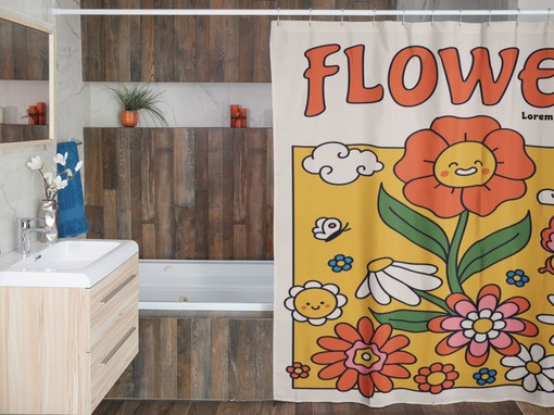 Retro Groovy Flower Shower Curtain, 60s 70s Hippie Bathroom Decor - Image 3