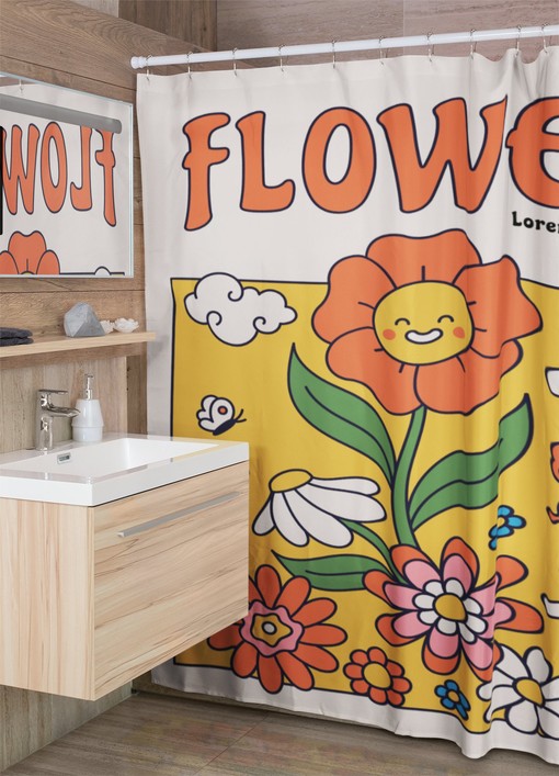 Retro Groovy Flower Shower Curtain, 60s 70s Hippie Bathroom Decor - Image 4