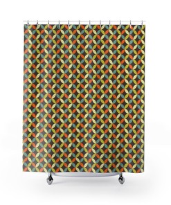 Retro Groovy Geometric Shower Curtain, Psychedelic Bathroom Decor