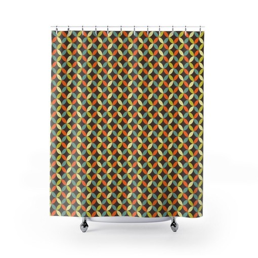 Retro Groovy Geometric Shower Curtain, Psychedelic Bathroom Decor