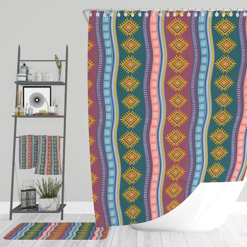 Retro Hippie Shower Curtain | Boho Chic Bathroom Decor | Vintage Bath Mat & Towels