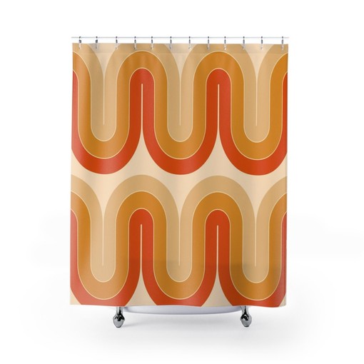 Retro Hippie Shower Curtain - Geometric Design for Retro Bathrooms - Image 2