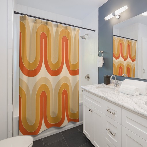 Retro Hippie Shower Curtain - Geometric Design for Retro Bathrooms - Image 3