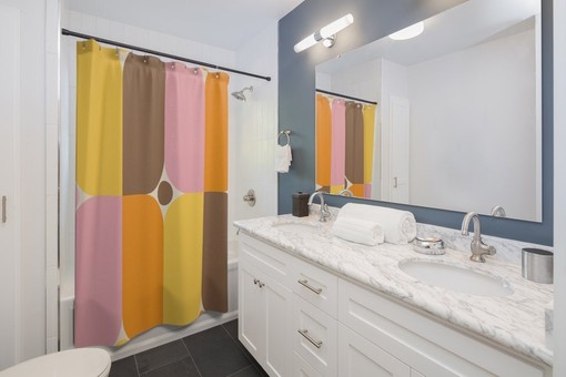 Retro Hippie Shower Curtain - Geometric Design for Vintage Bathrooms - Image 2