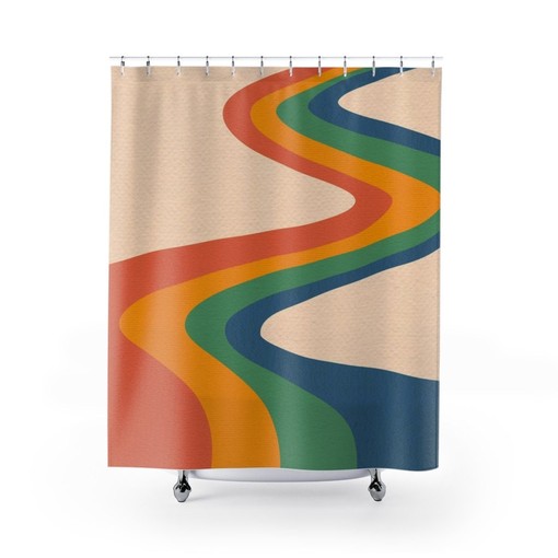 Retro Hippie Shower Curtain, Groovy 70s Inspired Bathroom Decor