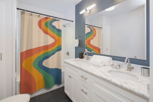 Retro Hippie Shower Curtain, Groovy 70s Inspired Bathroom Decor - Image 2