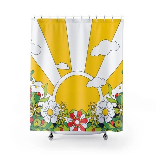 Retro Hippie Vibes Sun, Flower Power, and Groovy Mid Mod Shower Curtain for a 60s Inspired Bathroom - Image 2