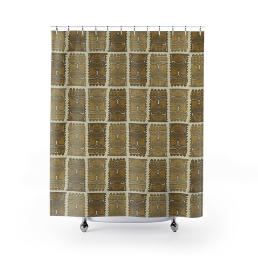 Retro Island Hawaiian Tiki Idol Tropical Mid Century Modern Shower Curtain