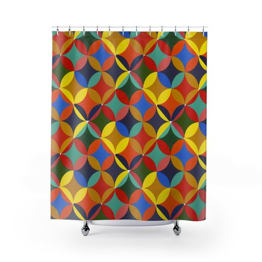 Retro Kaleidoscope Pattern Shower Curtain: Mid Century Modern Bath Decor Upgrade