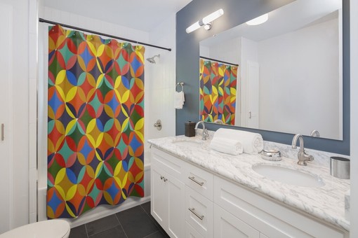 Retro Kaleidoscope Pattern Shower Curtain: Mid Century Modern Bath Decor Upgrade - Image 2